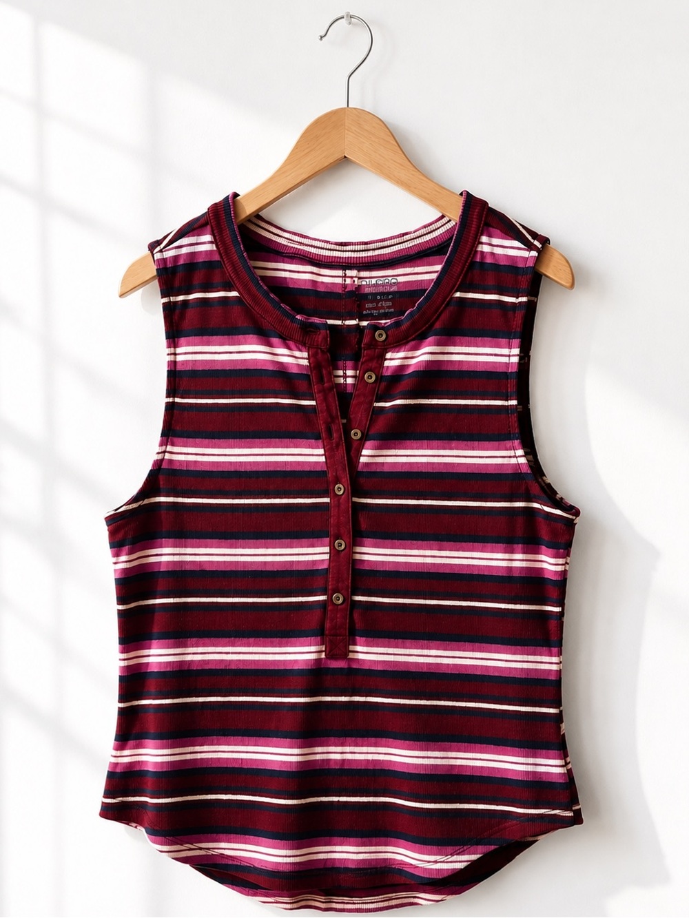 Pilcro by Anthropologie Striped Henley Tank Top | Red Pink | Size L